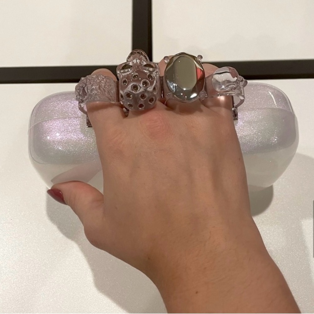 Alexander McQueen Iridescent White Knuckle Clutch with Swarovski Encrusted Rings - Picture 8 of 11
